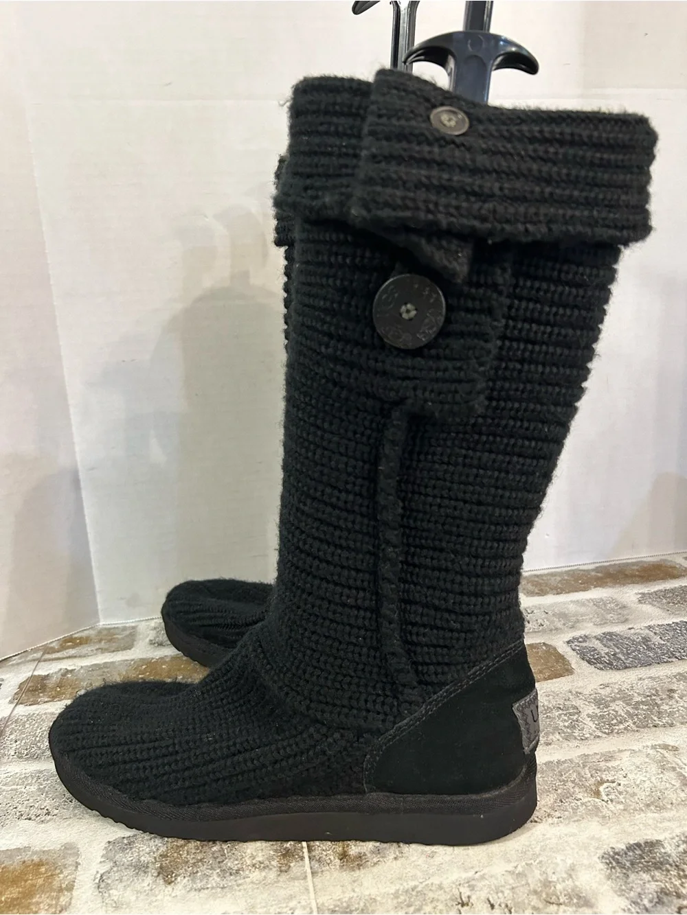 UGG Black Classic Cardy Knit Button Tall Boots S/N 5819